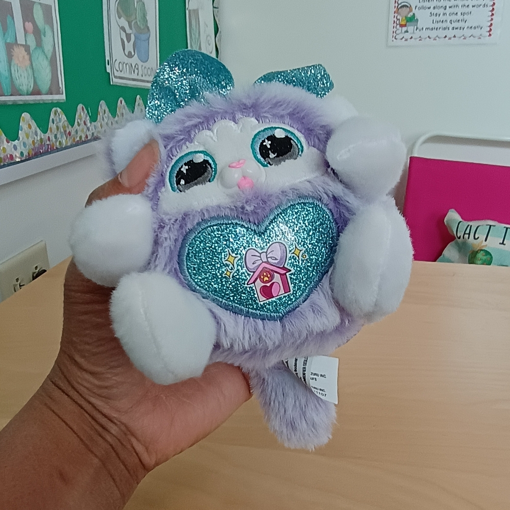 Zuru Rainbocorns Sparkle Heart 4" Kitten plush purple & blue. - Picture 8 of 11